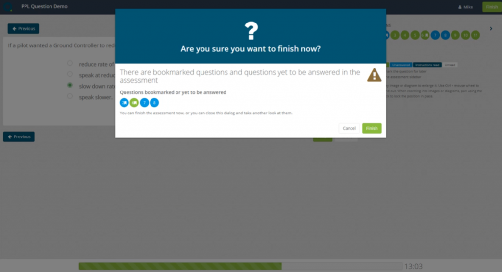 Screenshot of a sample exam showing the warning screen