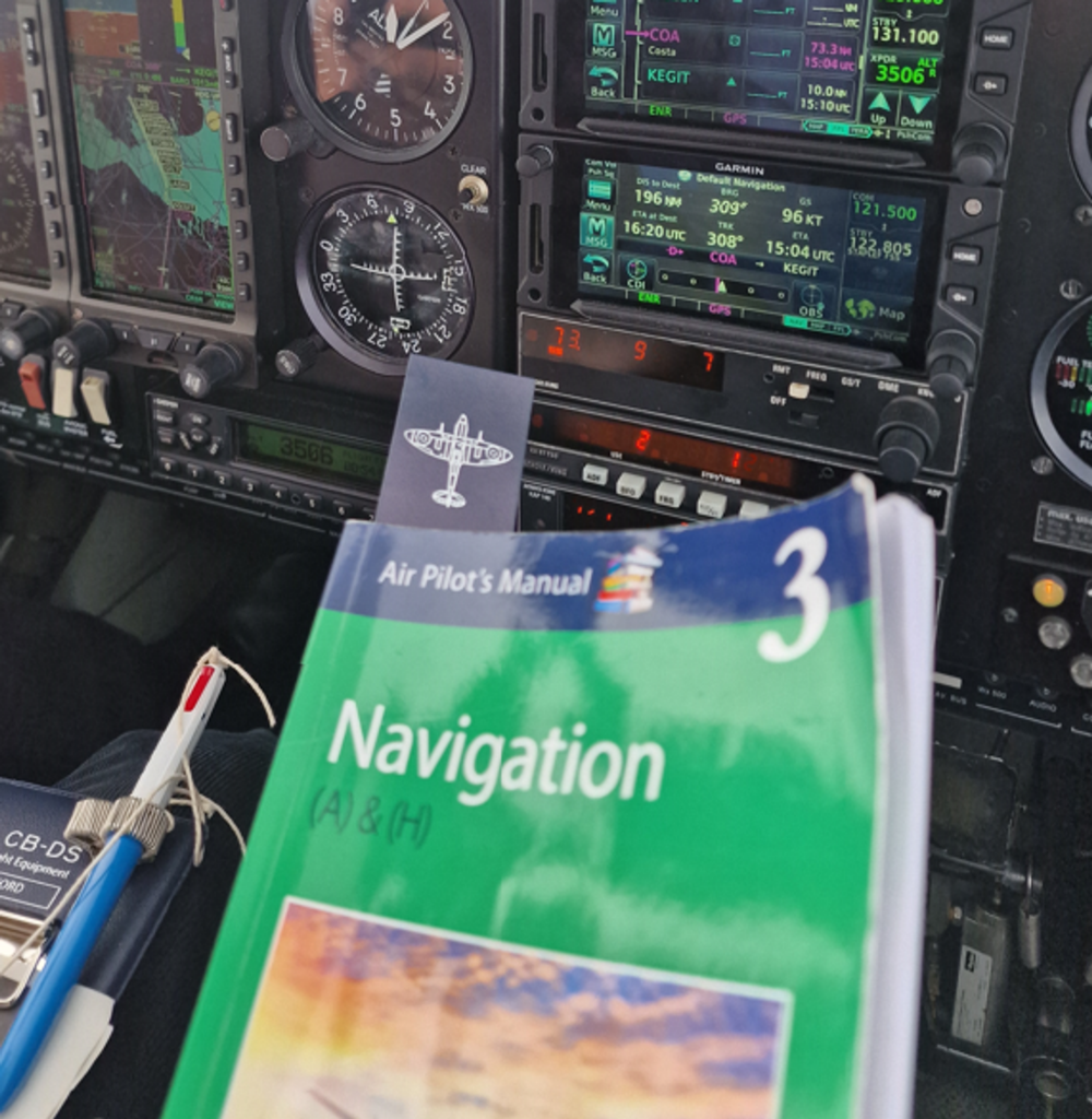 Navigation book on flight